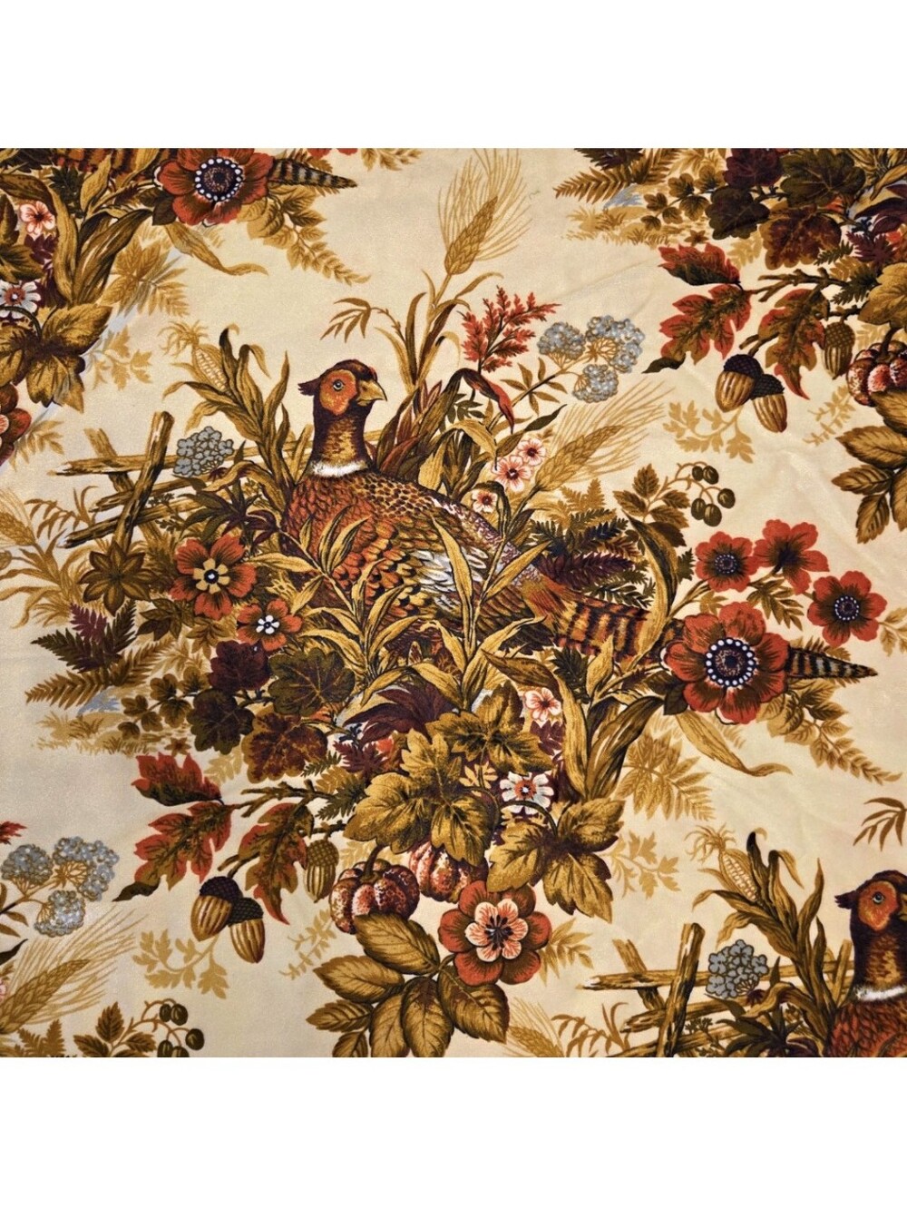 Vintage Peak Textiles PHEASANT Fabric Fall Harvest Floral 6.3 Yards x 55"